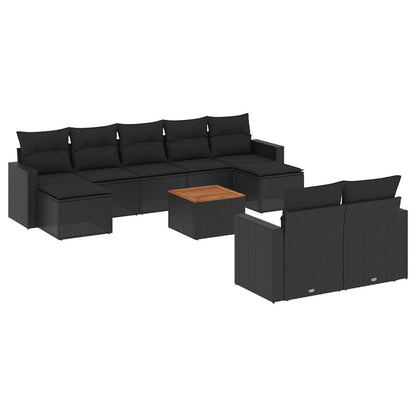 vidaXL Salon de jardin 10 pcs avec coussins Noir Résine tressée