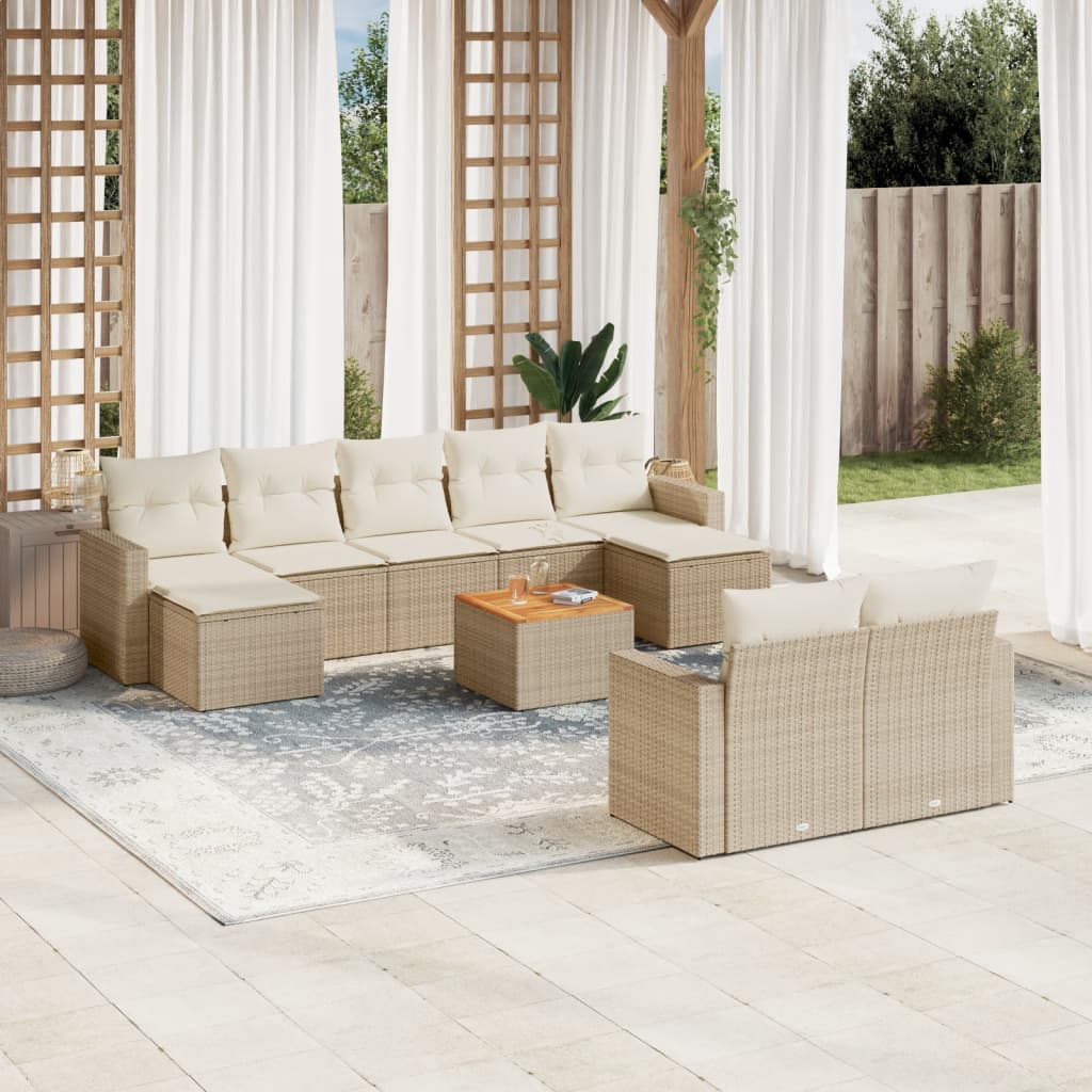 vidaXL Salon de jardin 10 pcs avec coussins beige résine tressée