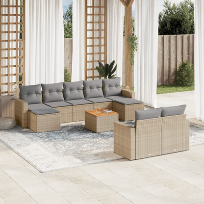 vidaXL Salon de jardin 10 pcs avec coussins beige résine tressée