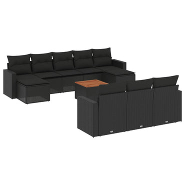 vidaXL Salon de jardin 11 pcs avec coussins Noir Résine tressée