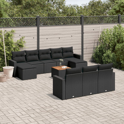 vidaXL Salon de jardin 11 pcs avec coussins Noir Résine tressée