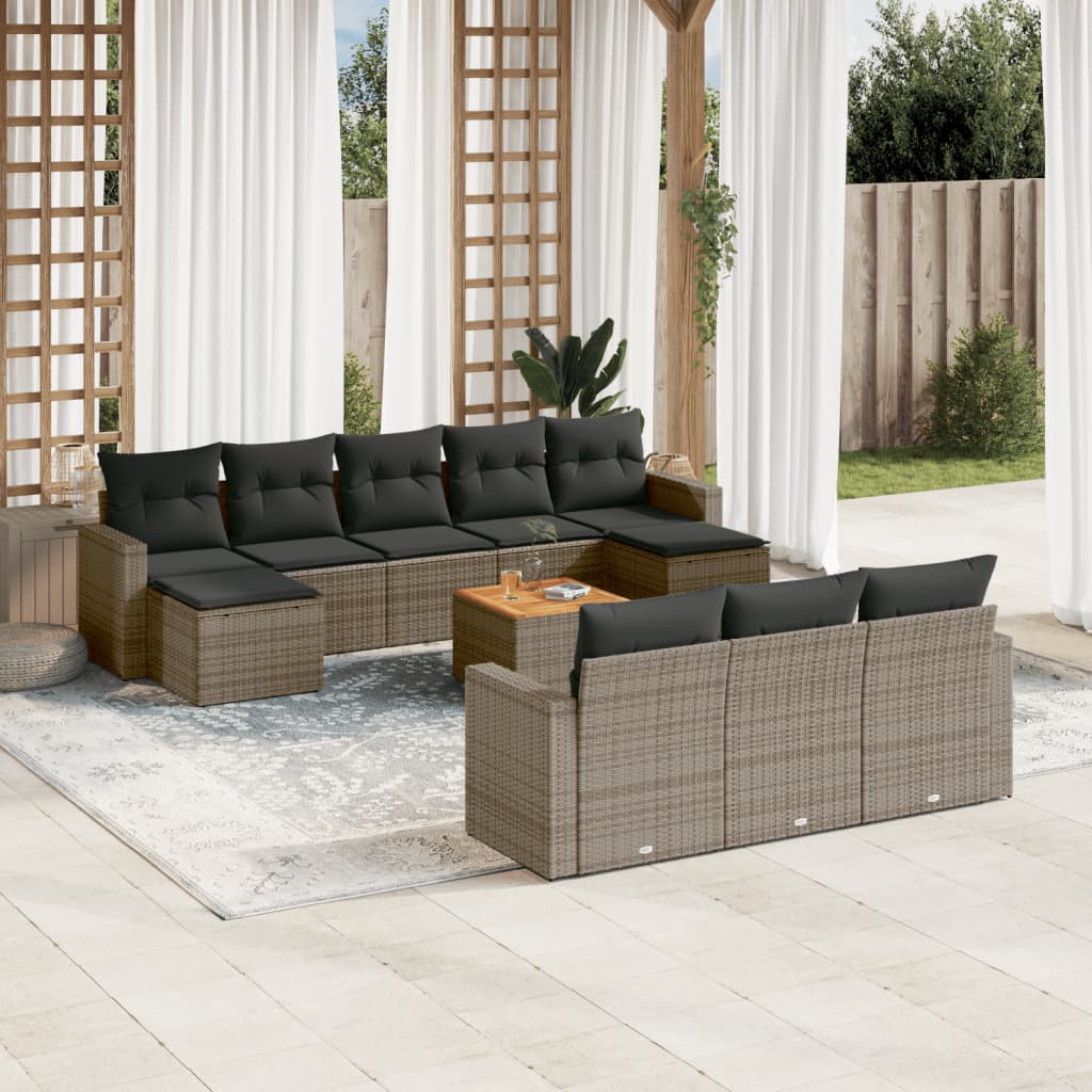 vidaXL Ensemble de canapés de jardin 11 pcs avec coussins en résine tressée gris