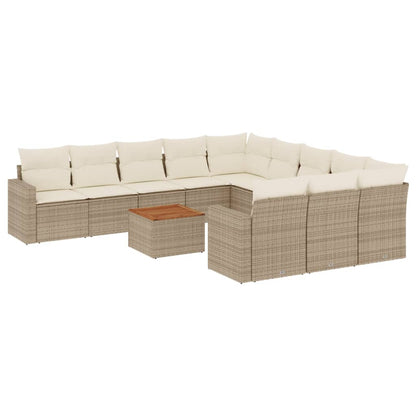 vidaXL Salon de jardin 12 pcs avec coussins résine tressée beige