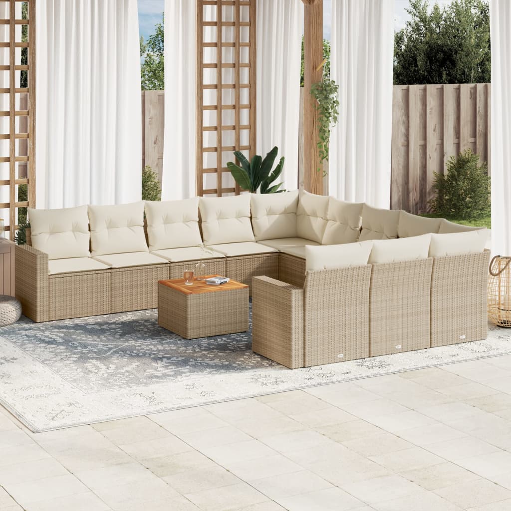vidaXL Salon de jardin 12 pcs avec coussins résine tressée beige