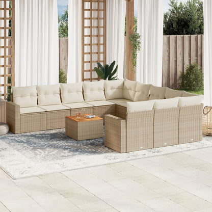 vidaXL Salon de jardin 12 pcs avec coussins résine tressée beige