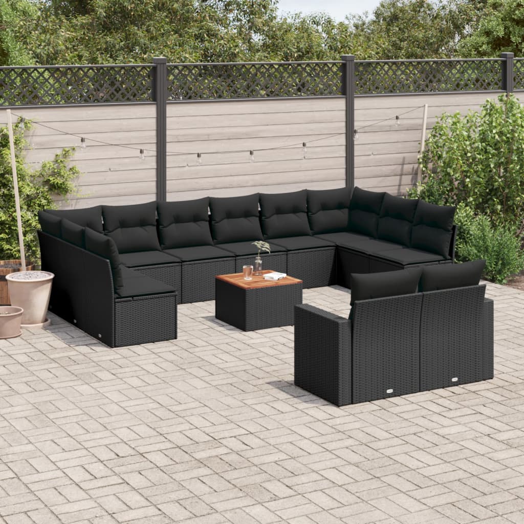 vidaXL Ensemble de canapés de jardin 13 pièces avec coussins résine tressée noire