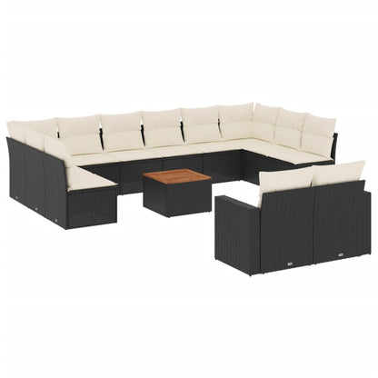vidaXL Ensemble de canapés de jardin 13 pièces avec coussins résine tressée noire