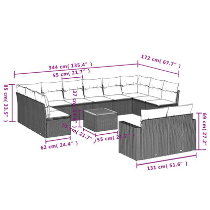 vidaXL Ensemble de canapés de jardin 13 pièces avec coussins résine tressée noire