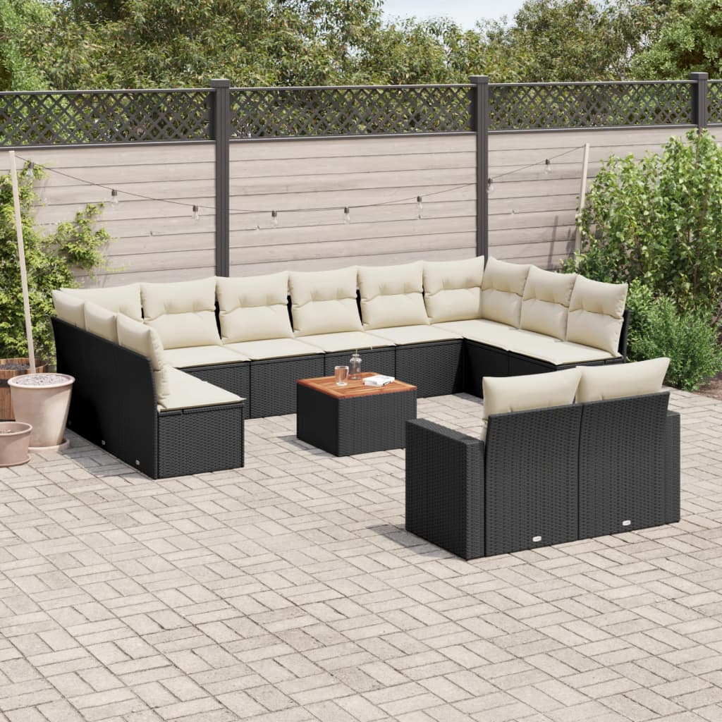 vidaXL Ensemble de canapés de jardin 13 pièces avec coussins résine tressée noire