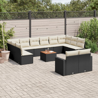 vidaXL Ensemble de canapés de jardin 13 pièces avec coussins résine tressée noire