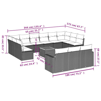 vidaXL 14-tlg. Garten-Sofagarnitur mit Kissen Beige Poly Rattan