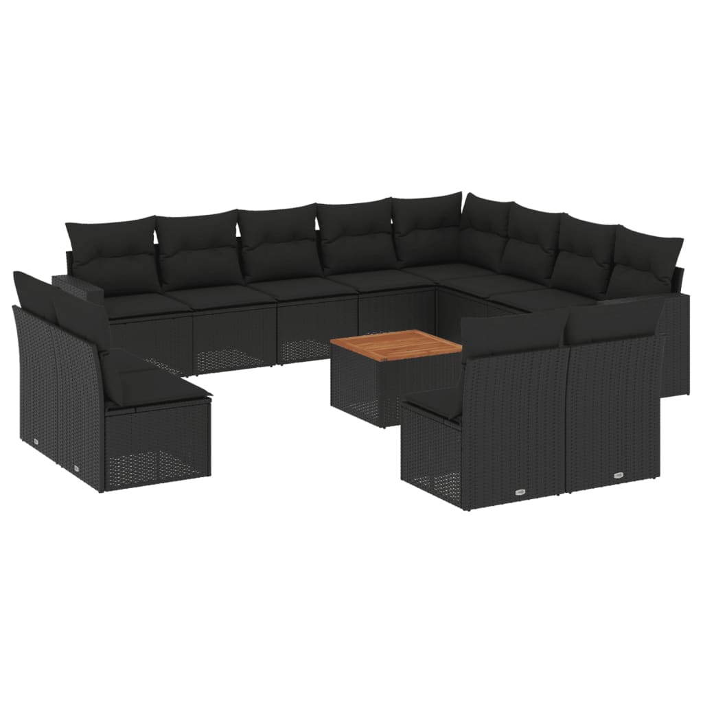 vidaXL Ensemble de canapés de jardin 13 pièces avec coussins résine tressée noire