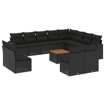 vidaXL Ensemble de canapés de jardin 13 pièces avec coussins résine tressée noire