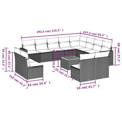 vidaXL Ensemble de canapés de jardin 13 pièces avec coussins résine tressée noire