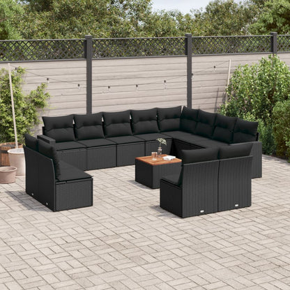 vidaXL Ensemble de canapés de jardin 13 pièces avec coussins résine tressée noire