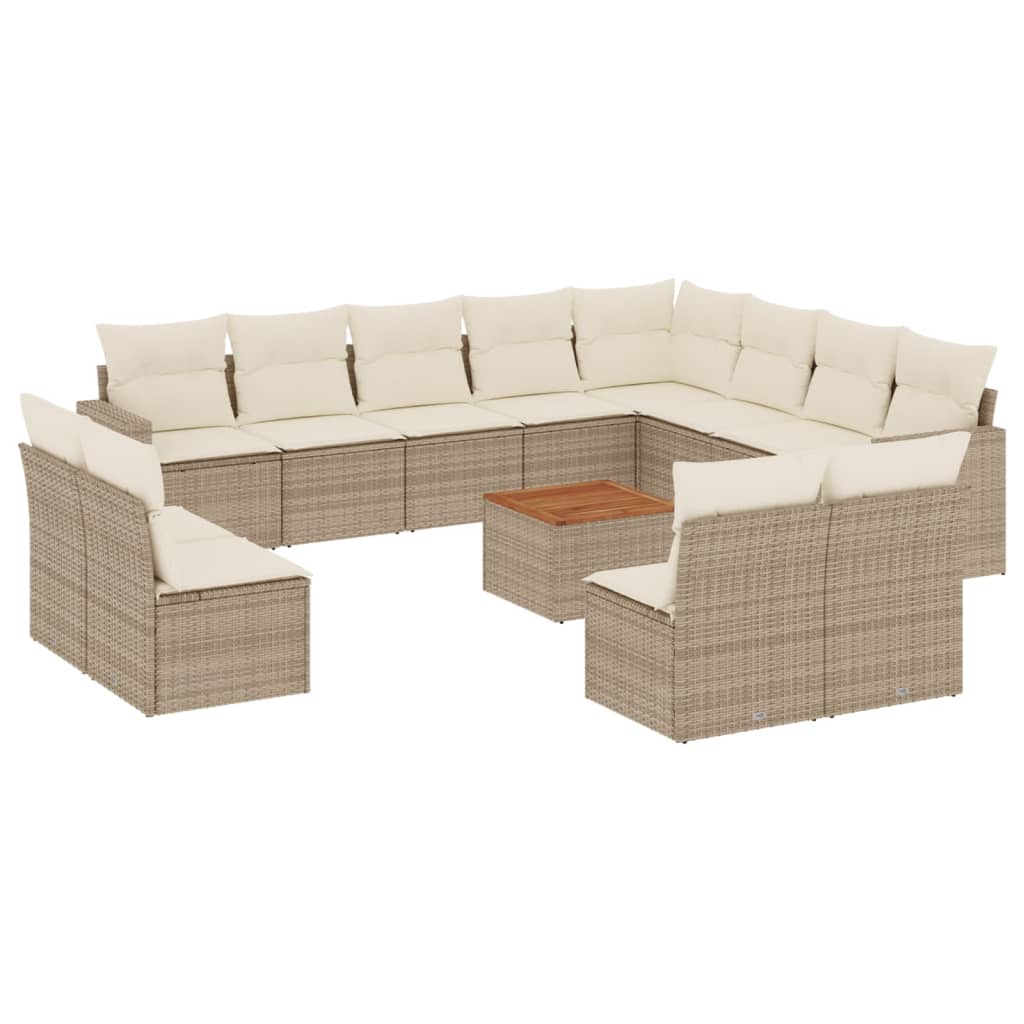 vidaXL Salon de jardin 13 pcs avec coussins Résine tressée Beige