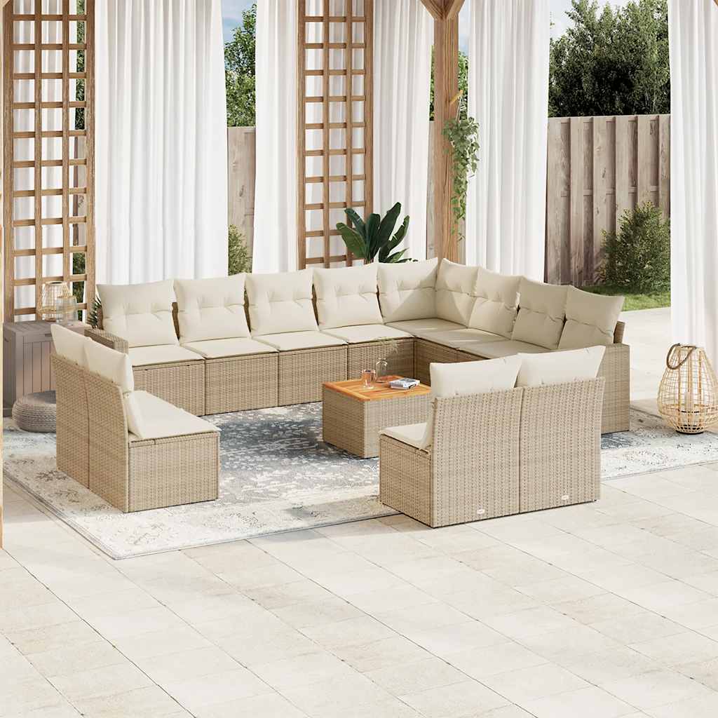 vidaXL Salon de jardin 13 pcs avec coussins Résine tressée Beige