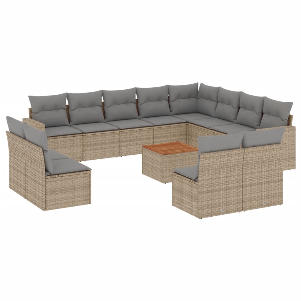 vidaXL Salon de jardin 13 pcs avec coussins Résine tressée Beige