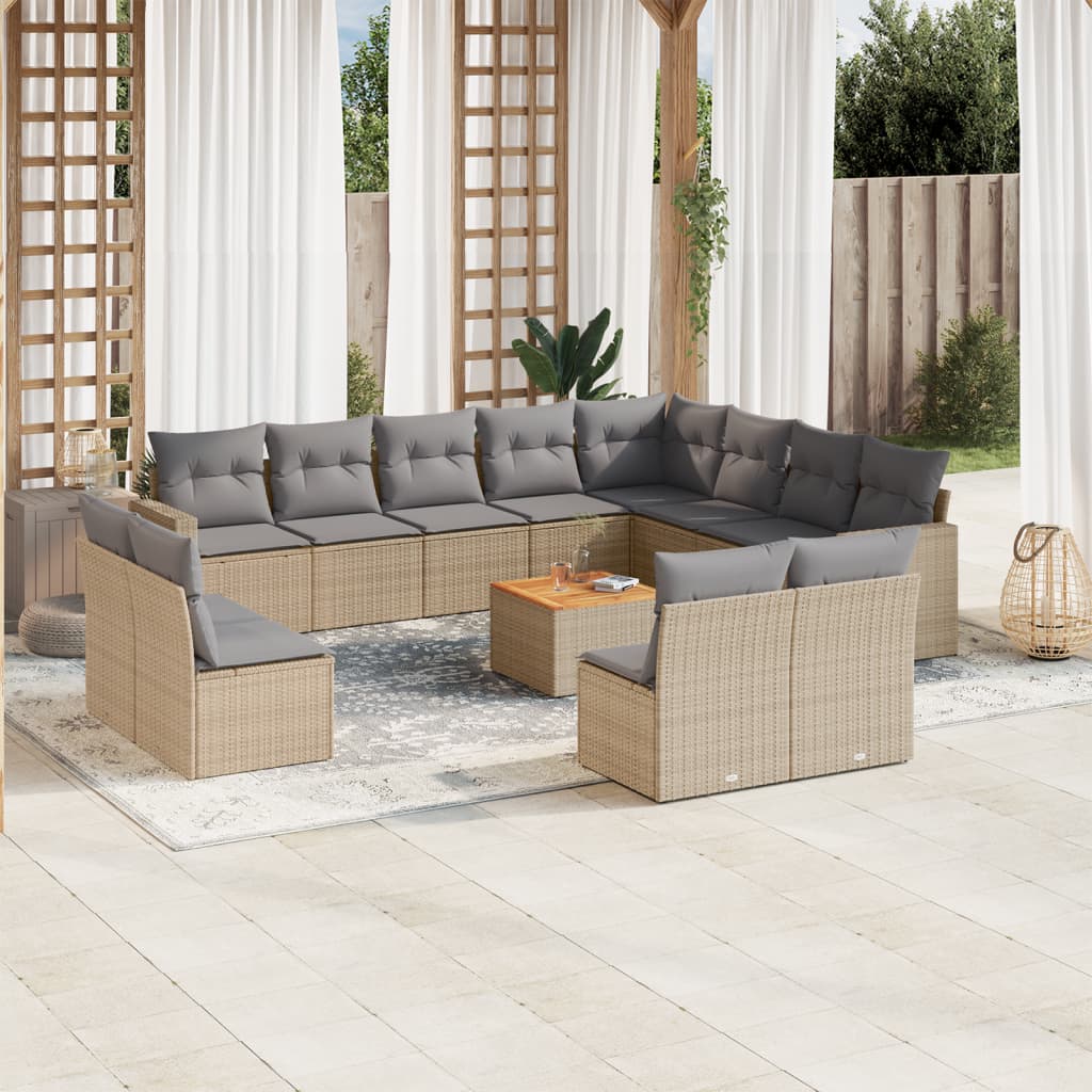 vidaXL Salon de jardin 13 pcs avec coussins Résine tressée Beige