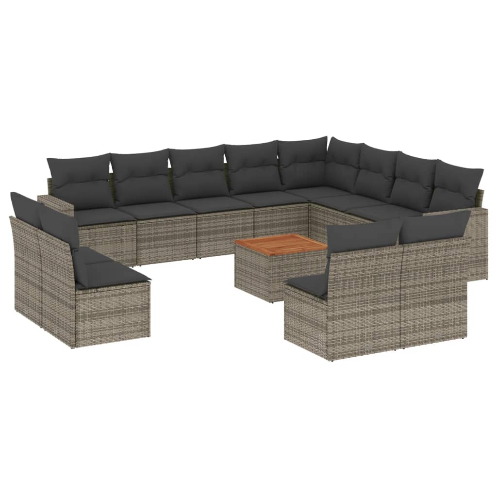 vidaXL Salon de jardin 13 pcs avec coussins Résine tressée Gris