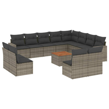 vidaXL Salon de jardin 13 pcs avec coussins Résine tressée Gris