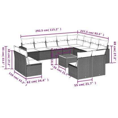 vidaXL Salon de jardin 13 pcs avec coussins Résine tressée Gris