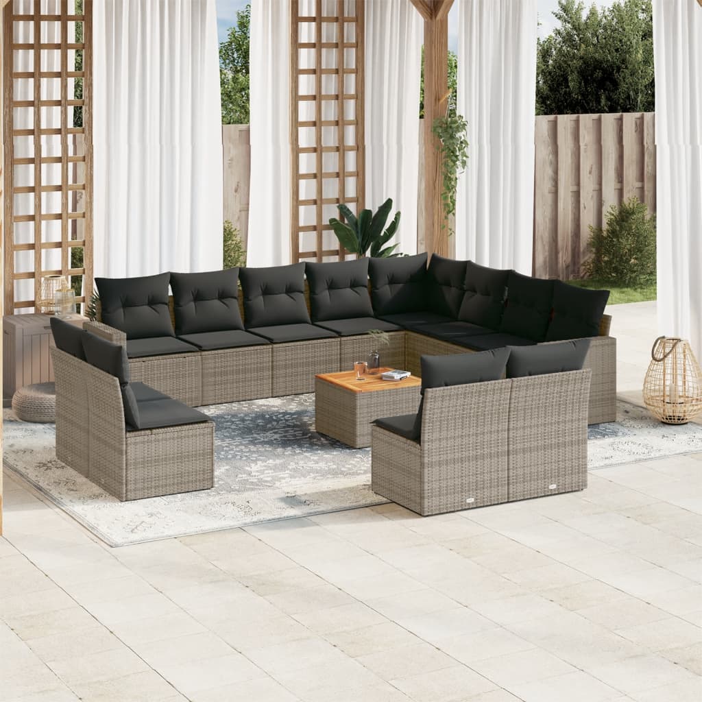 vidaXL Salon de jardin 13 pcs avec coussins Résine tressée Gris