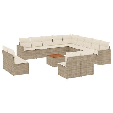 vidaXL Salon de jardin 14 pcs avec coussins beige résine tressée