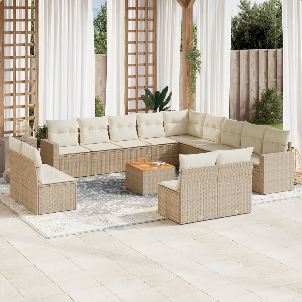 vidaXL Salon de jardin 14 pcs avec coussins beige résine tressée