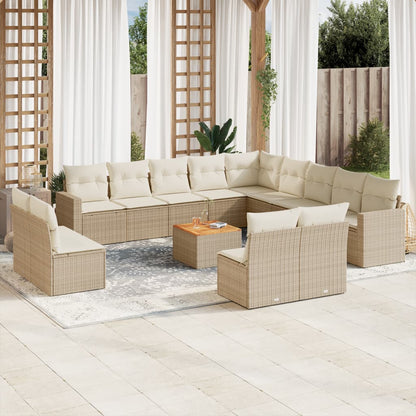 vidaXL Salon de jardin 14 pcs avec coussins beige résine tressée