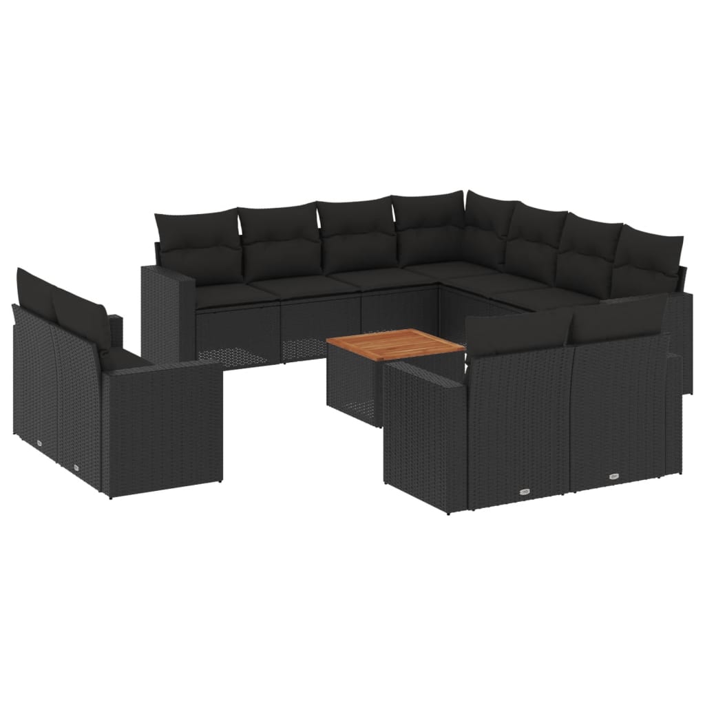 vidaXL Ensemble de canapés de jardin 12 pcs avec coussins Noir Résine tressée