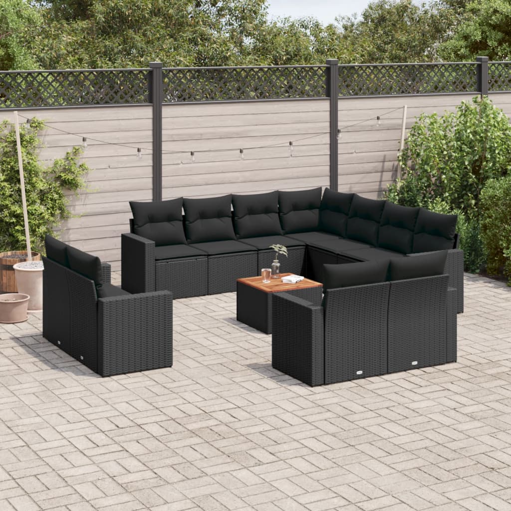 vidaXL Ensemble de canapés de jardin 12 pcs avec coussins Noir Résine tressée