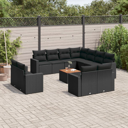 vidaXL Ensemble de canapés de jardin 12 pcs avec coussins Noir Résine tressée