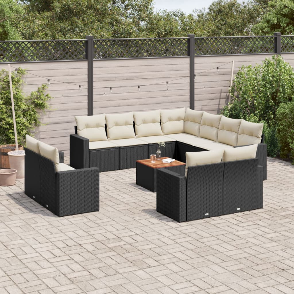 vidaXL Ensemble de canapés de jardin 12 pcs avec coussins Noir Résine tressée