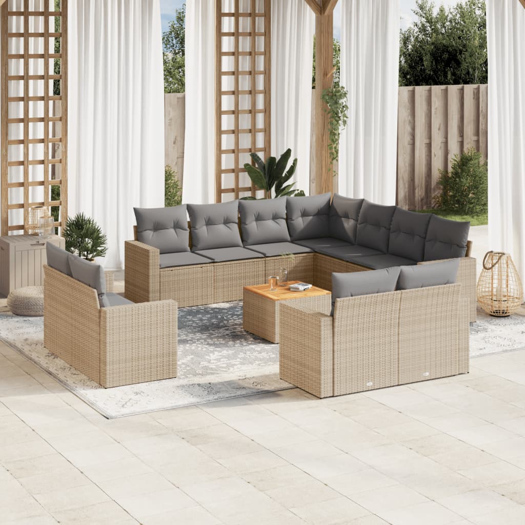 vidaXL Salon de jardin 12 pcs avec coussins résine tressée beige