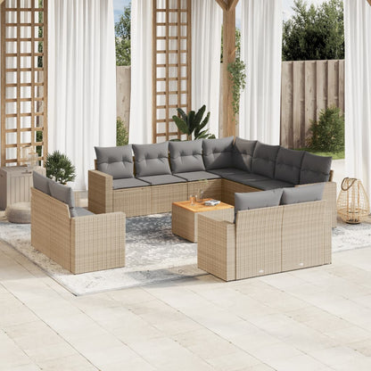 vidaXL Salon de jardin 12 pcs avec coussins résine tressée beige