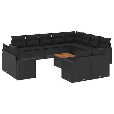 vidaXL Ensemble de canapés de jardin 13 pièces avec coussins résine tressée noire