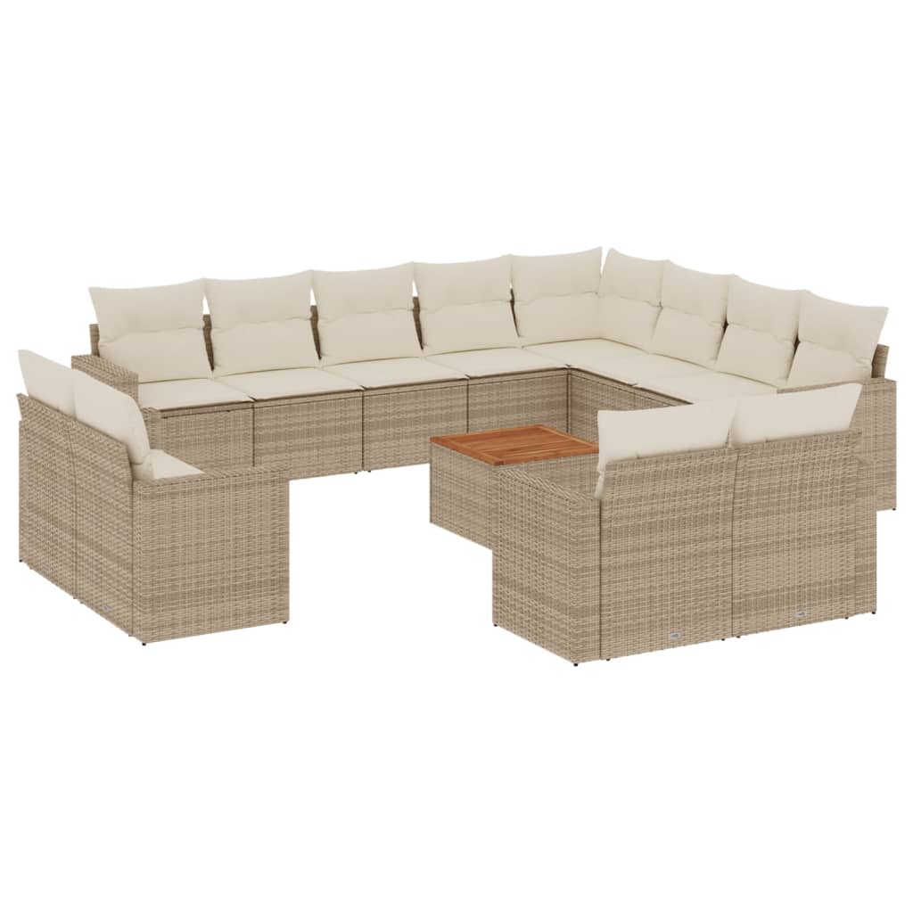 vidaXL Salon de jardin 13 pcs avec coussins Résine tressée Beige