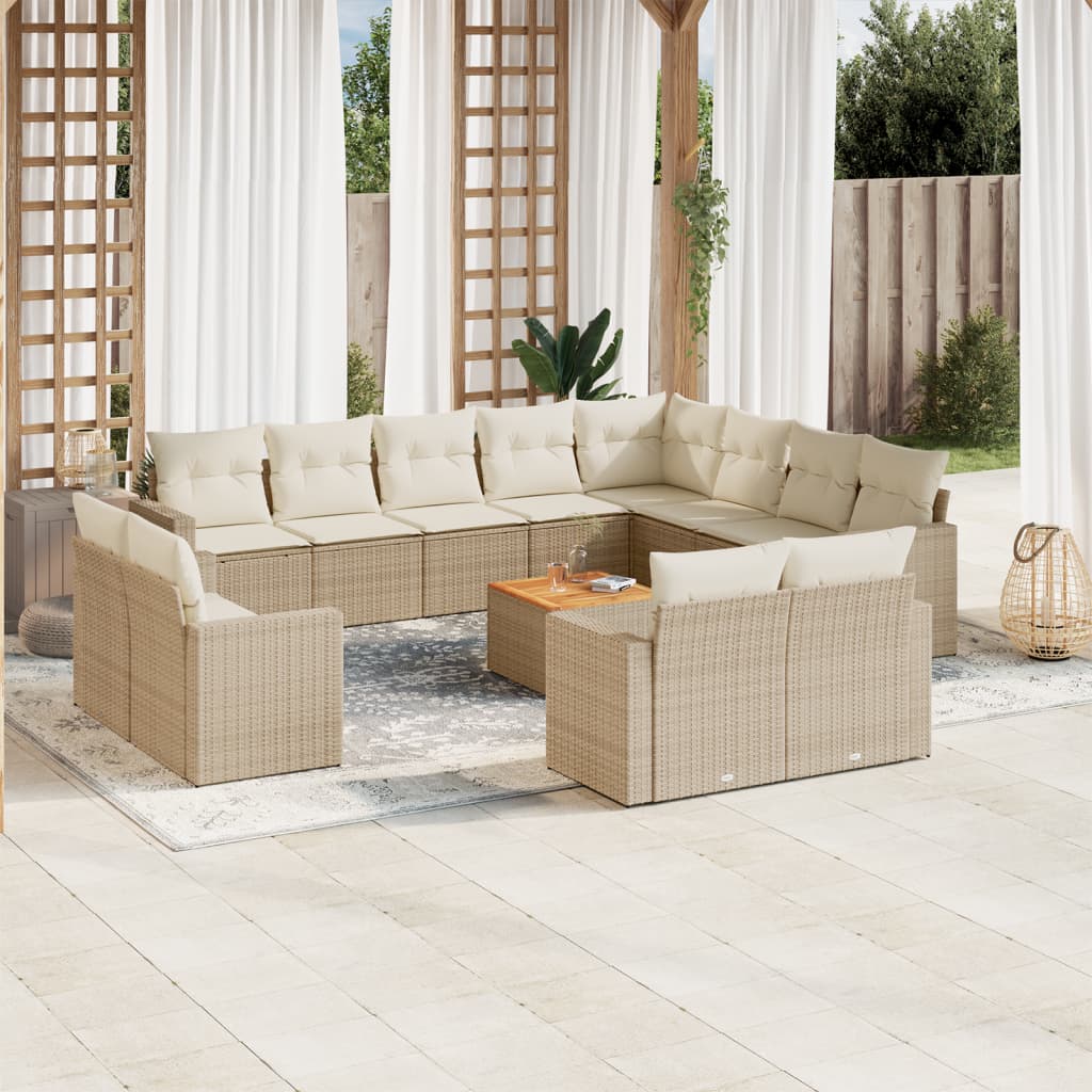 vidaXL Salon de jardin 13 pcs avec coussins Résine tressée Beige