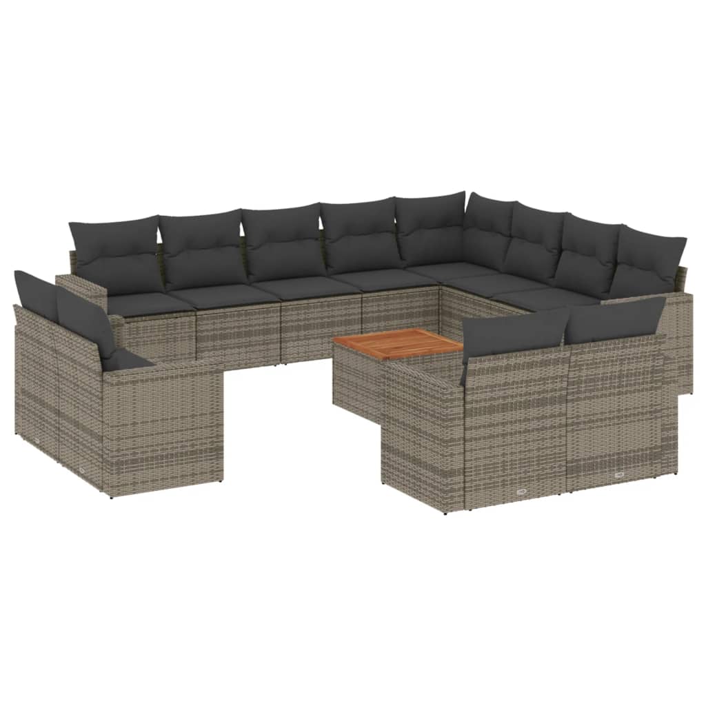 vidaXL Salon de jardin 13 pcs avec coussins Résine tressée Gris