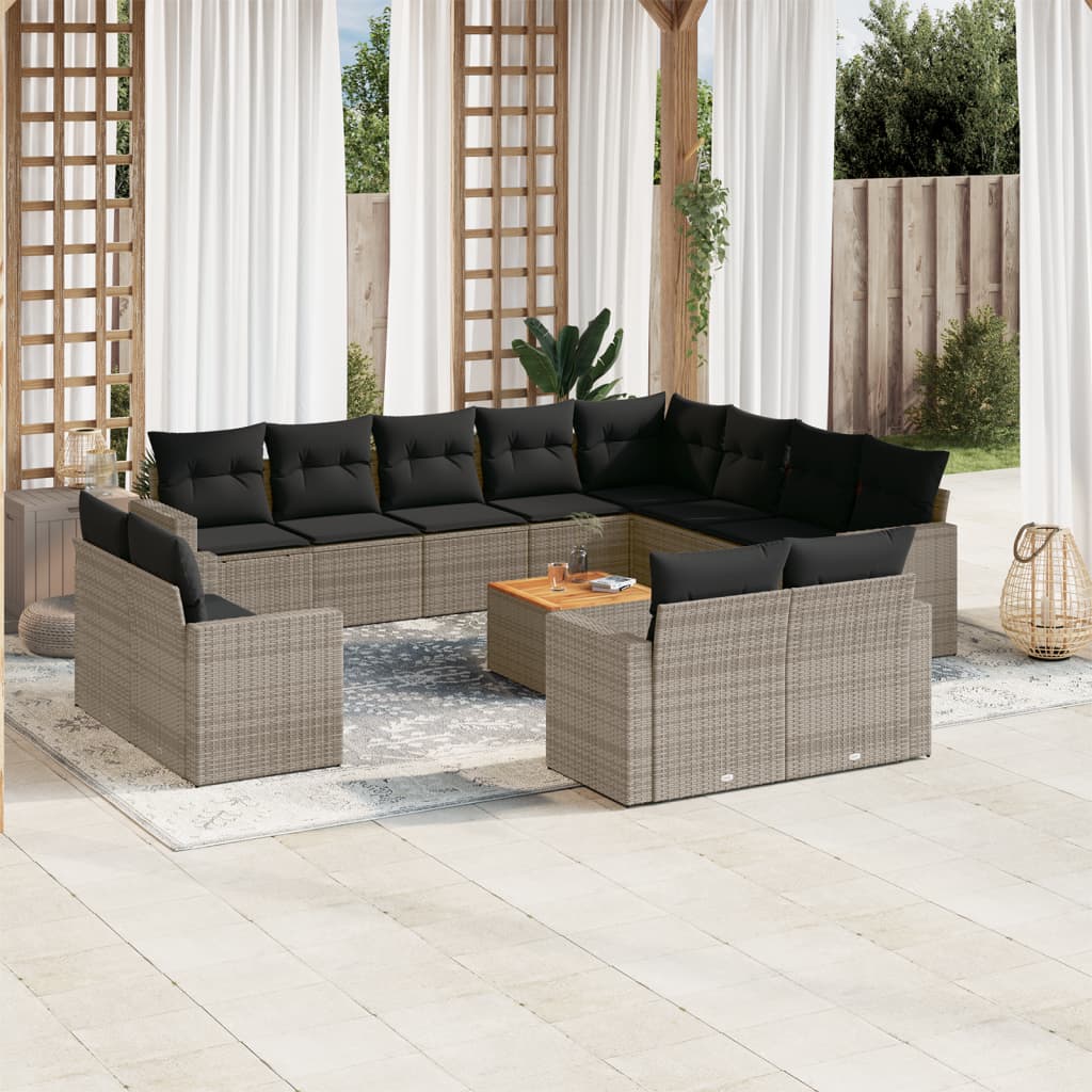 vidaXL Salon de jardin 13 pcs avec coussins Résine tressée Gris