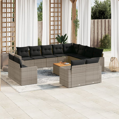 vidaXL Salon de jardin 13 pcs avec coussins Résine tressée Gris
