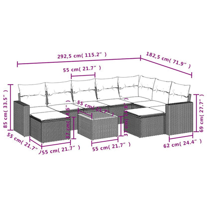 vidaXL Salon de jardin 10 pcs avec coussins Noir Résine tressée