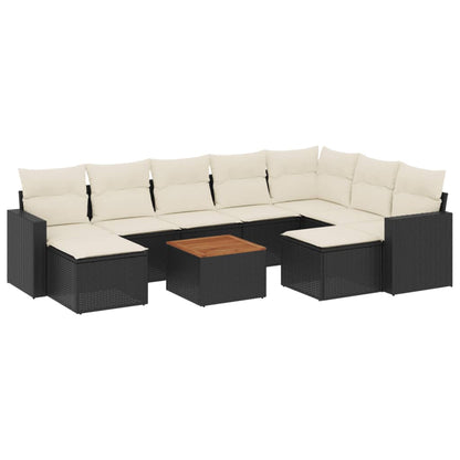 vidaXL Salon de jardin 10 pcs avec coussins Noir Résine tressée