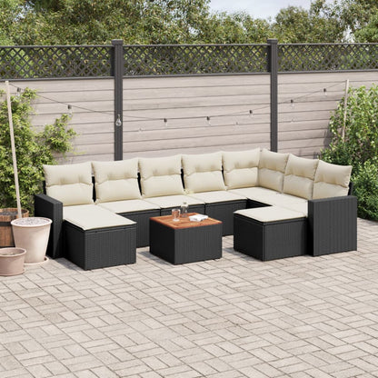 vidaXL Salon de jardin 10 pcs avec coussins Noir Résine tressée