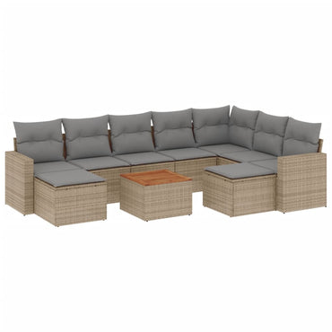 vidaXL Salon de jardin 10 pcs avec coussins beige résine tressée