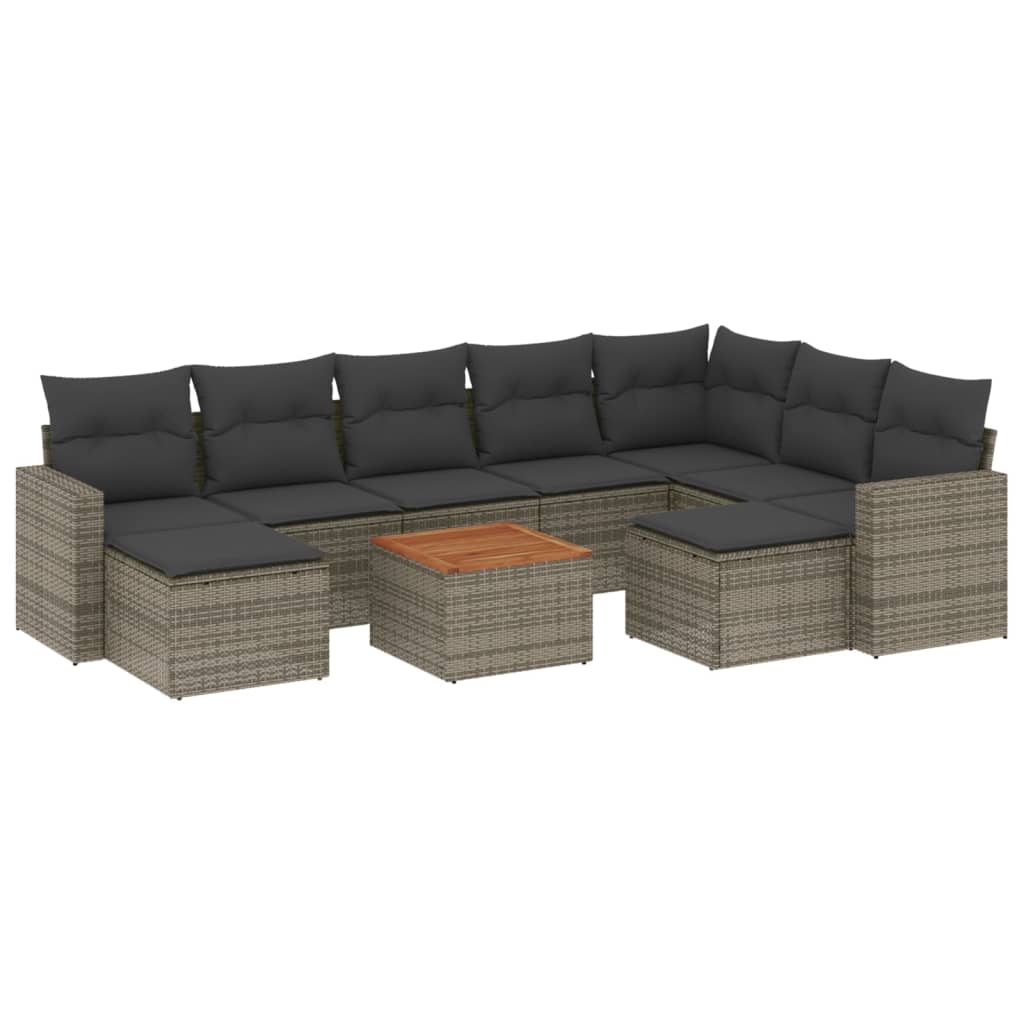 vidaXL Salon de jardin 10 pcs avec coussins résine tressée gris