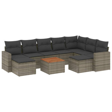 vidaXL Salon de jardin 10 pcs avec coussins résine tressée gris