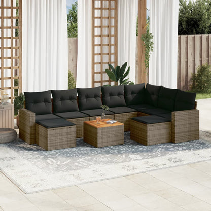 vidaXL Salon de jardin 10 pcs avec coussins résine tressée gris