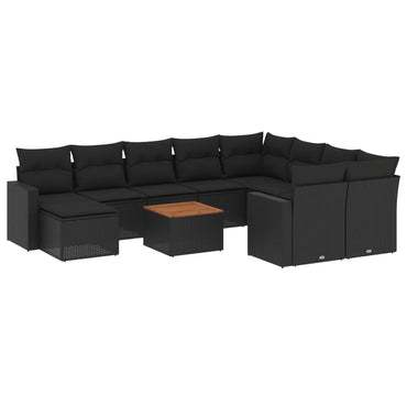 vidaXL Salon de jardin 11 pcs avec coussins Noir Résine tressée